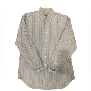 Medium Vineyard Vines Cotton Blue and Green Plaid Dress Shirt
